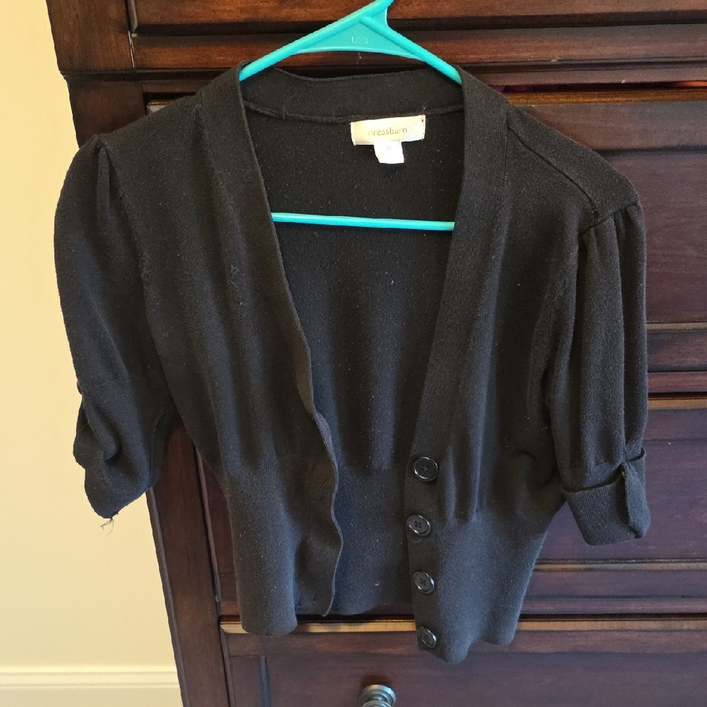 dressbarn Black Cropped Button-Front Cardigan